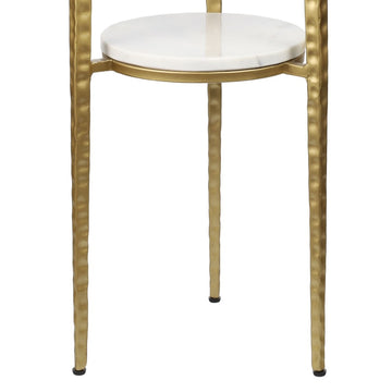 Seraphina 24.75" Industrial 2-Tier Metal Frame Drink Table and Decorative End Table with White Marble Round Top